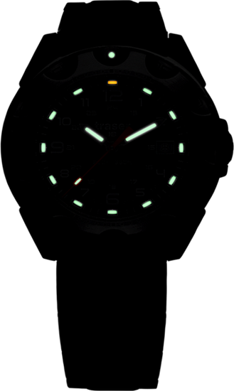 taktyczny zegarek traser P49 Survivor - czarna tarcza i stalowa bransoleta - w nocy