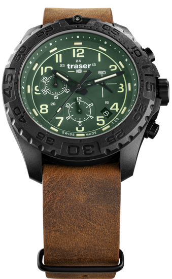 zegarek- traser- 109047-P96-OdP- Evolution-Chrono- Green-leather NATO-day