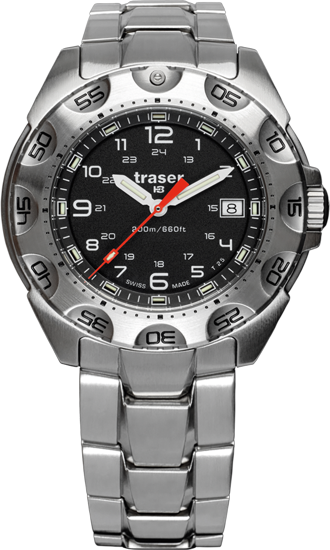 taktyczny zegarek traser P49 Survivor - czarna tarcza i stalowa bransoleta