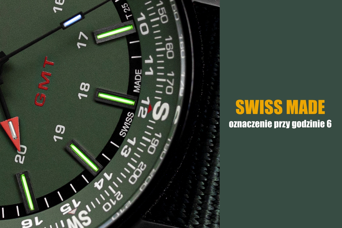 Zbliżenie na tarczę zegarka P68 Pathfinder GMT Green marki traser. Zielona tarcza oraz 4 rurki trytu